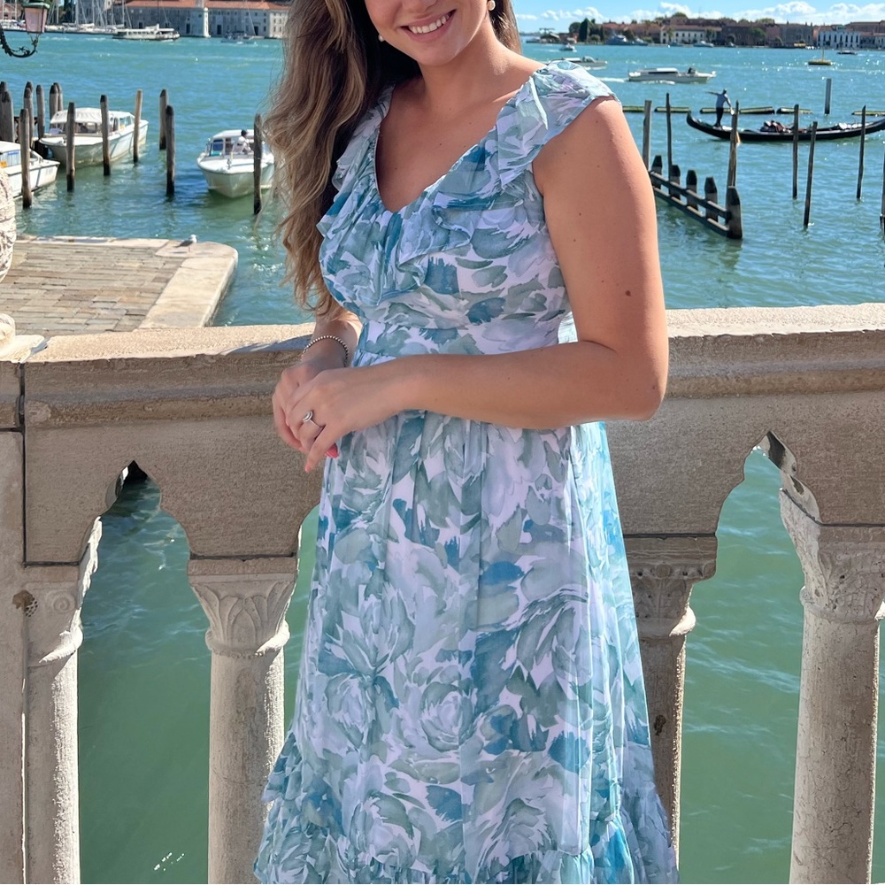 BLUE GREEN FLOWY PATTERNED MIDI DRESS 🩵💙💚